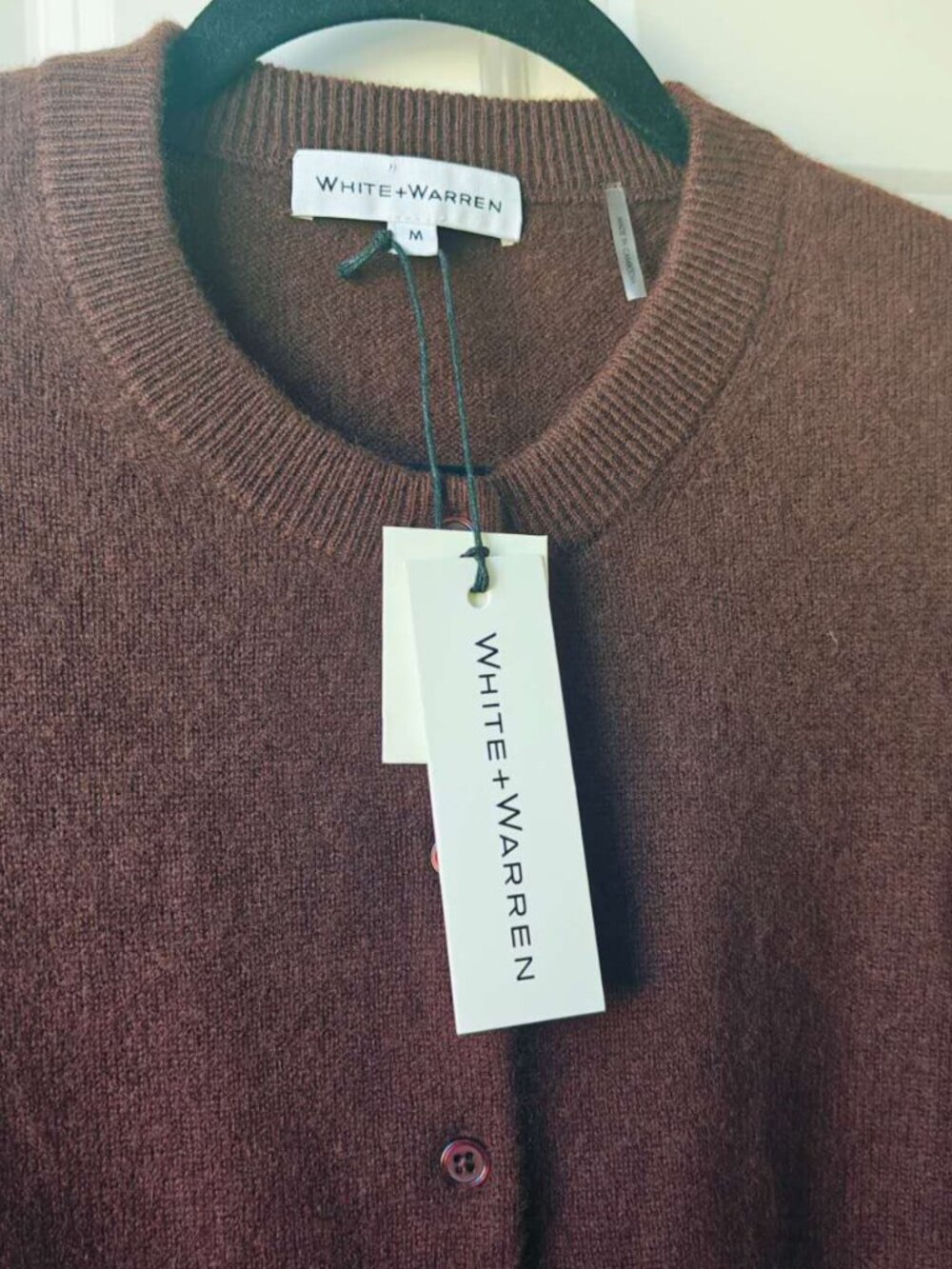 NEW White + Warren Cashmere Elbow Sleeve Cardigan Brown - Picture 6 of 7